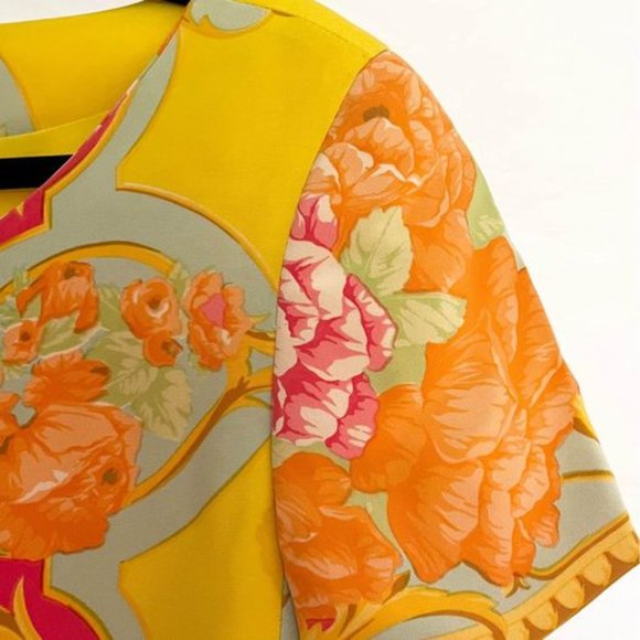 Beautiful Vintage Silk Lemon Yellow Floral 2 Piece Co-ord Set - Picture 3 of 9